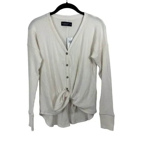 NWT Abercrombie & Fitch Ivory White Soft & Cozy Long Sleeve Oversized Top Sz XS - Picture 1 of 7
